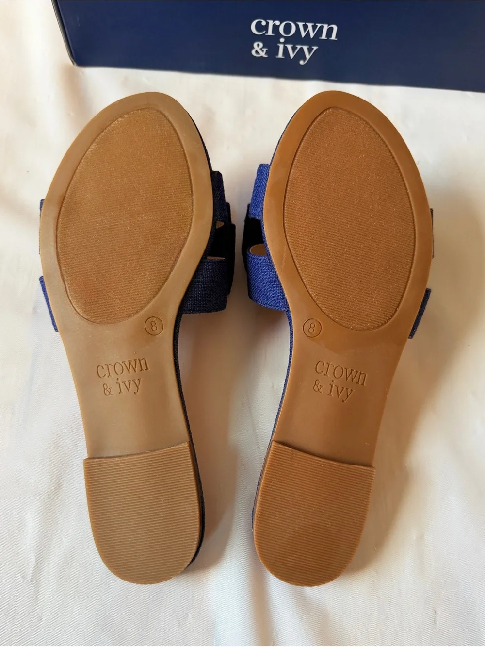 Crown & Ivy Raechel Bow Sandals slip on bow Navy new